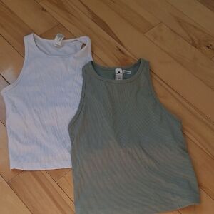 Sleeveless Tops - White and Green